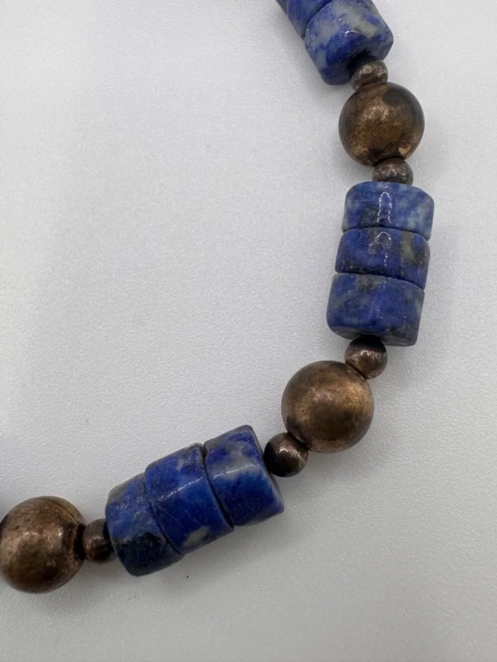 Vintage Lapis Lazuli Sterling Silver Necklace 925 Bench Beads 8mm Southwest Styl - Picture 3 of 11